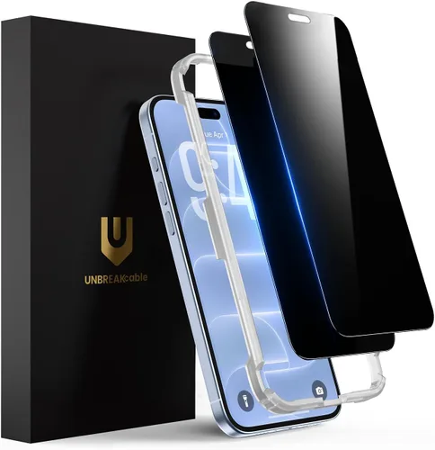 Vista 14 de UNBREAKcable Protector de pantalla de privacidad para iPhone 15, cobertura completa, vidrio templado inastillable [borde a borde]