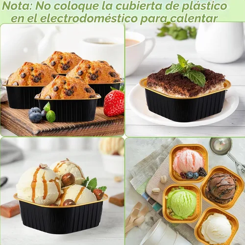 Vista 4 de Aoriher 300 piezas de moldes mini para pasteles de 10 onzas con tapas, moldes de papel de aluminio para hornear, moldes cuadrados desechables