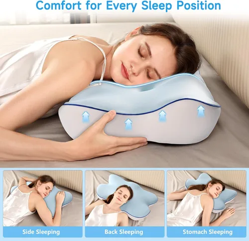 Vista 5 de jiaao Almohada cervical para cuello y hombro, almohada cervical ajustable de espuma viscoelástica para aliviar el dolor de dormir, almohadas