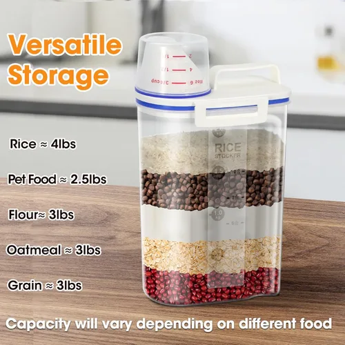 Vista 4 de TBMax Contenedor de arroz 1.8 kg / 4 libras Dispensador de arroz con taza de medición, contenedor de almacenamiento de alimentos para cocina