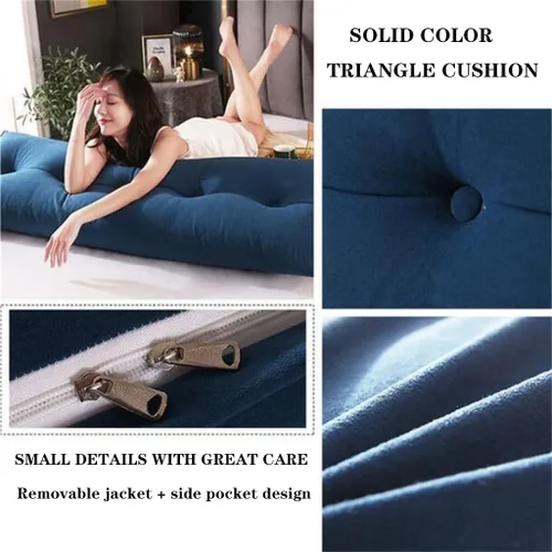 Vista 2 de Almohada de lectura triangular de color sólido, cojín grande de soporte para cabecero para adultos, almohada de cabecera completa para ver Azul