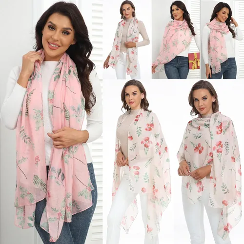 Vista 5 de Bufanda de flores de nacimiento de moda para mujer, bufanda de Navidad, chales y envolturas de regalo de cumpleaños, caja para mamá, Septiembre Aster
