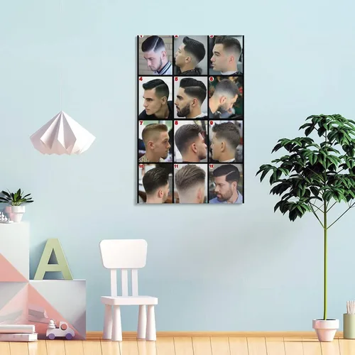 Vista 4 de Rucatto Póster de guía de peinado para hombre de peluquería de peluquería, pintura en lienzo, póster de arte de pared para dormitorio, sala