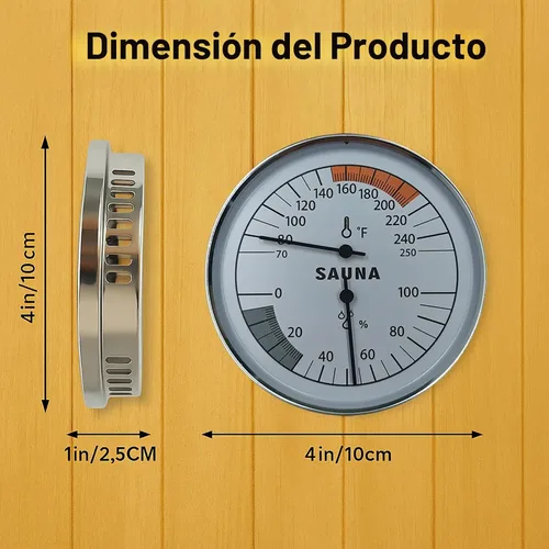 Vista 2 de Combo de termómetro e higrómetro para sauna – Medidor preciso de temperatura y humedad para salas de sauna, Rango de temperatura 70-250°F, Rango