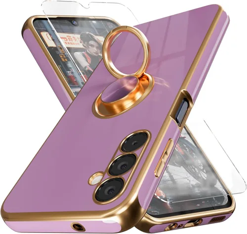 Vista 9 de yuanming Funda para Samsung Galaxy A14 5G, con protector de pantalla, con soporte magnético, soporte de anillo de rotación de 360° integrado, borde