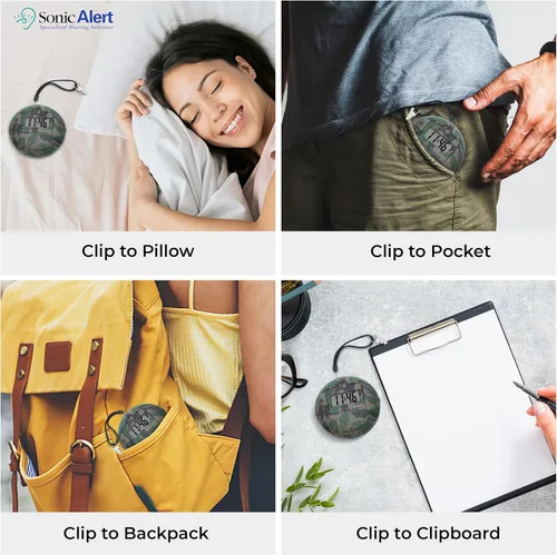 Vista 4 de Sonic Alert Reloj Despertador Digital – Reloj Despertador de Viaje para Personas que Duermen Profundamente – Reloj Despertador Agitador de Cama