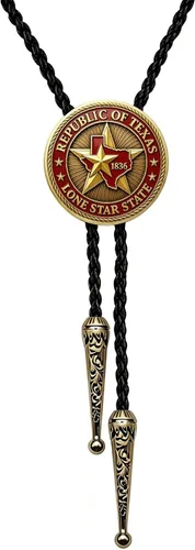 Vista 10 de BRBAM - Corbata de cuero estilo retro con diseño de vaquero occidental y estrella solitaria para hombre Estilo 3 - Bronce