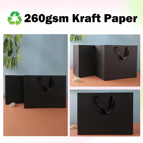 Vista 4 de Paquete de 4 bolsas de regalo negras extra grandes, bolsas de regalo grandes con papel de seda, 16 x 6 x 12 pulgadas, bolsas de regalo para pequeñas