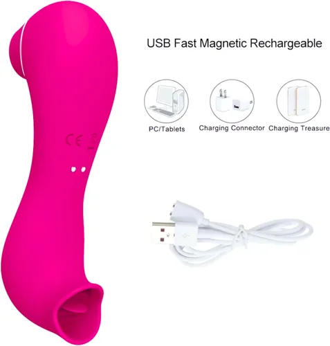 Vista 6 de Estimulador de clítoris de pulso de aire y vibrador para lamer la lengua, lamer el clítoris, succión de clítoris, tecnología de onda de presión