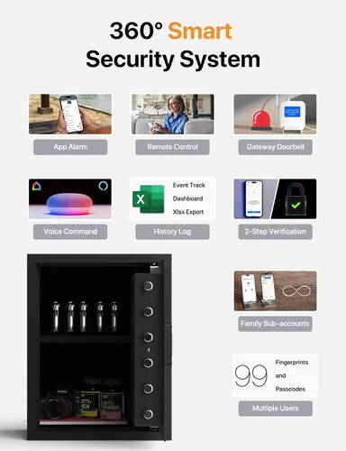 Vista 2 de FORFEND Smart Home Safe Caja de seguridad WiFi con aplicación de bloqueo/alarma Comando de voz, alarma de secuestro, detección de manipulación