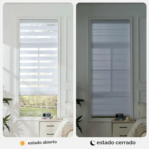 Vista 2 de Joydeco - Persianas de cebra sin cables para ventanas, persianas de doble capa con parada libre, control de luz y privacidad para día y noche