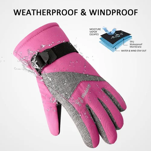 Vista 2 de Walsking Guantes de invierno para niños, resistentes al agua, para esquí, clima frío, aislados, para snowboard, para niños, niñas y jóvenes