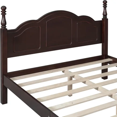 Vista 6 de Polibi Juego de dormitorio de 3 piezas con plataforma retro de tamaño matrimonial y 2 mesitas de noche, marco de cama de madera maciza con cabecera