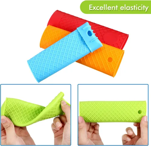 Vista 5 de 5 piezas de silicona para mango caliente, funda de goma resistente al calor, agarraderas de cocina para sartenes de hierro fundido, sartenes