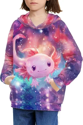 Vista 8 de Ystardream - Sudaderas para niñas adolescentes con bolsillo, sudaderas de manga larga para niños 0 Lindo Axolotl Rosa