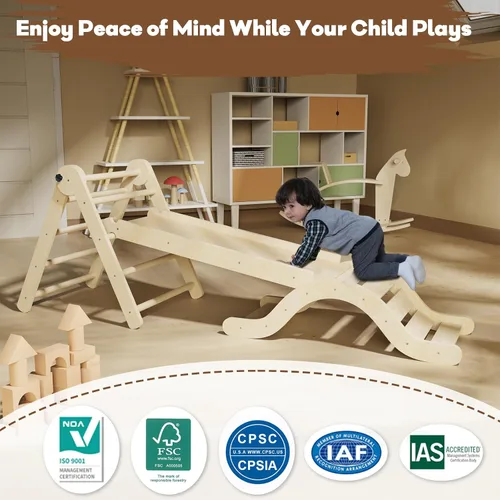Vista 9 de doowroodni Juego de triángulo Pikler 7en1 Juguetes de escalada para niños pequeños de interior Juguetes de escalada plegables para bebés de madera