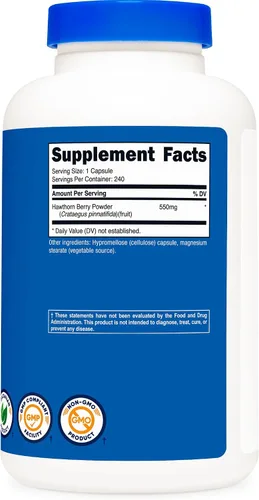 Vista 5 de Nutricost Cápsulas de bayas de espino de 550 mg, 240 cápsulas, aptas para vegetarianos, sin OMG y sin gluten