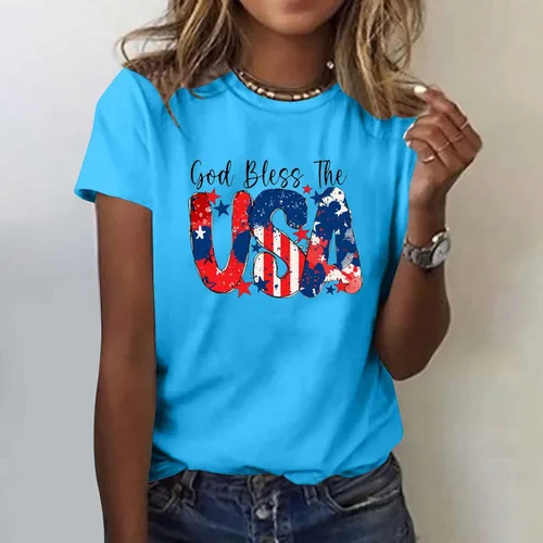 Vista 2 de MFNDVD Womens USA Flag Graphic T-Shirt Letter Graphic Tee Short Sleeve Tunic Blouse Patriotic 4Th of July Party Shirts