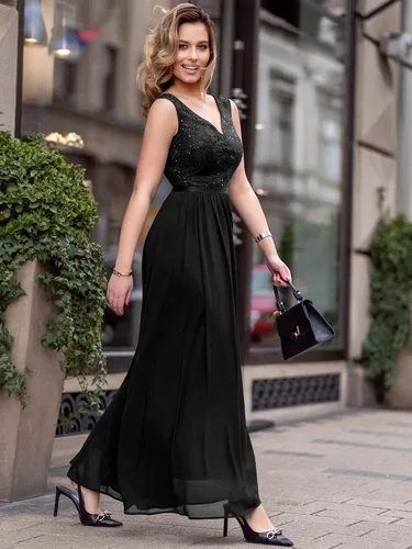 Vista 4 de Miusol Vestido largo formal de fiesta de noche con cuello en V profundo para mujer