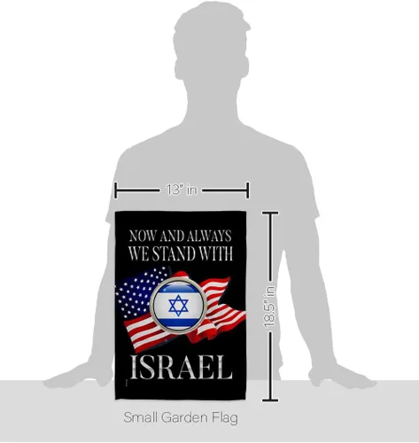 Vista 2 de Israel Flag Paquete de 2 banderas con texto en inglés «We Stand» para exteriores, tapiz, pared, habitación, póster de bandera israelí, campamento
