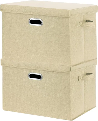 Vista 8 de SNWDN Paquete de 4 contenedores plegables de tela con tapas, caja de almacenamiento de tela con tapas para organizadores de armario y almacenamiento