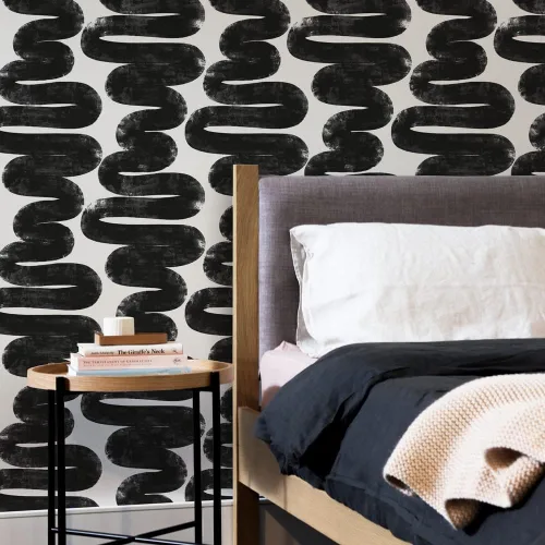 Vista 4 de Tempaper x Bobby Berk Papel Tapiz Removible de Despegar y Pegar White & Black Wiggle Room, 20.5 pulgadas X 9 pies, Hecho en los Estados Unidos