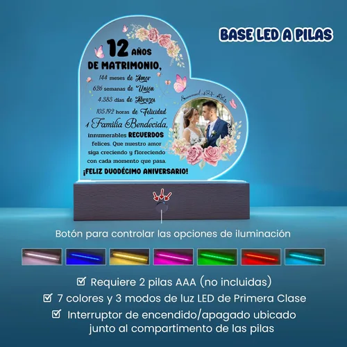 Vista 3 de Regalos para Bodas Personalizadas 12 Años, Lámpara Con Foto Personalizada, Regalos De Navidad para Mujeres, Regalos 12 Aniversario De Bodas Para
