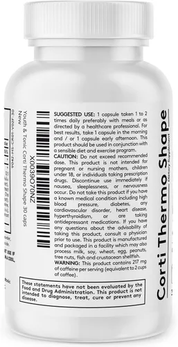 Vista 8 de Youth & Tonic Thermogenic Corti Thermo Shape 15 Day Colon Cleanser & ACV Detox para desintoxicación de energía y metabolismo 90 pastillas