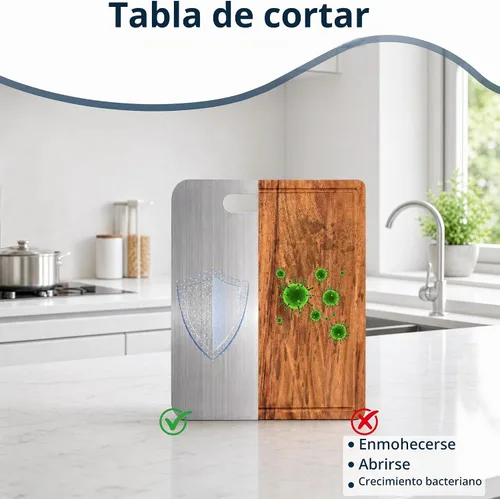 Vista 6 de Tabla de cortar de acero inoxidable, uso de doble cara, para cortar carne, frutas, verduras, apta para lavavajillas, tablas de cortar de 13 x 8