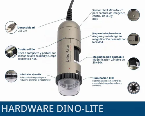Vista 3 de Dino-Lite AM4113ZTL Microscopio digital de mano con polarizador ajustable, 1,3 MP, 10 x 90 x