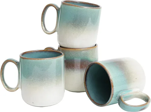 Vista 11 de Bosmarlin Juego de 4 tazas de café de cerámica, 14 onzas, tazas de café con mango grande, aptas para microondas, esmalte reactivo único (azul oscuro)