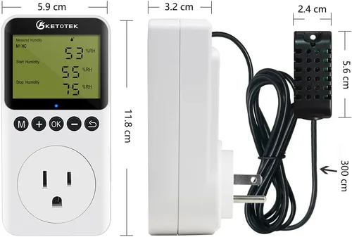 Vista 6 de KETOTEK Enchufe de salida digital de controlador de humedad con sonda de sensor, enchufe controlador de humidistato de 120 V para invernadero