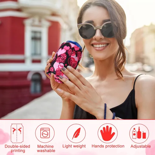Vista 4 de Zhehao 24 fundas enfriadoras de latas de neopreno de 12 onzas para el día de San Valentín, con aislamiento de labios, colorido y divertido enfriador