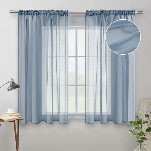 Vista 9 de MIULEE Cortinas semitransparentes 24 pulgadas de largo 2 paneles para ventana de cocina sobre el fregadero, cortinas cortas pequeñas de café