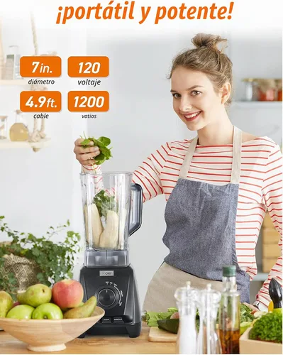 Vista 4 de Commercial Chef Licuadora de alta potencia, mezclador de 1200 W, tarro de 50.7 onzas, CHB50MB