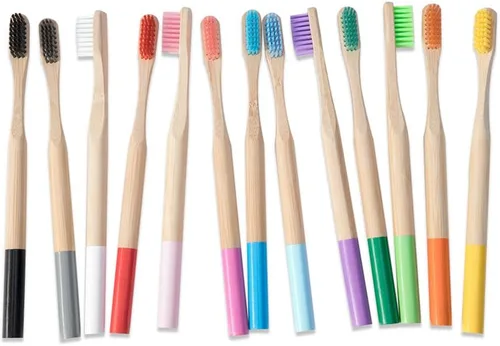 Vista 5 de Cepillo de dientes de carbón de bambú natural, cerdas suaves, cepillo de dientes manual para adultos 4 piezas (azul)
