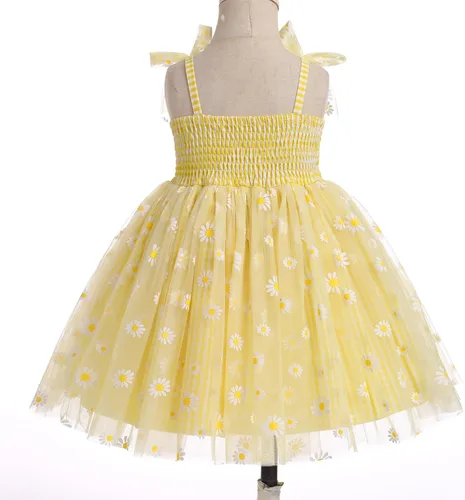 Vista 4 de ODASDO Vestido de fiesta de cumpleaños para niñas pequeñas, con lazo, tirantes delgados, tutú de tul, vestido de princesa, concurso de fiesta