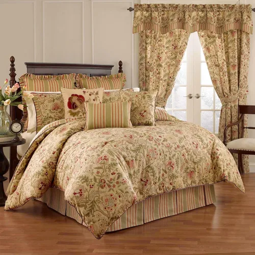 Vista 18 de Waverly Forever Peony - Juego de edredón de 4 piezas, 100% algodón, estampado floral de bayas, tamaño matrimonial/queen, con 2 fundas de almohada