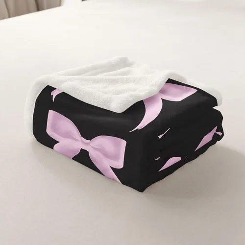 Vista 4 de Erosebridal Black Pink Bow Fleece Throw Blanket 40"x50" - Ultra-Soft for Couch Sofa Bed,Kawaii Cool Bowknot Sherpa Blanket,Princess Style Fuzzy