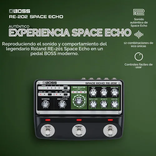 Vista 2 de BOSS RE-202 Space Echo Pedal de Efectos de Eco de Cinta, Delay y Reverberación Recreación Moderna del Legendario Roland RE-201 Space Echo