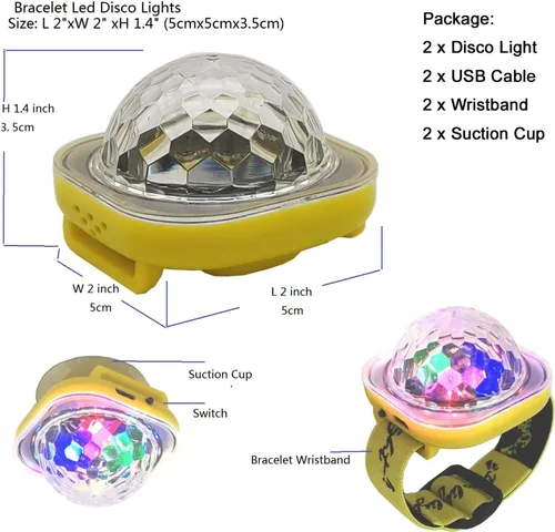 Vista 2 de 2 luces LED de discoteca para pulsera, 5 modos, estroboscópico, ambiente para decoración de habitación, automóvil, cumpleaños, boda, club, Navidad