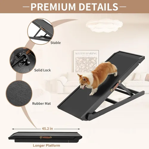 Vista 5 de SLSY Rampa para perros para cama, sofá y SUV, rampa plegable ajustable mejorada para mascotas con alfombrilla de goma antideslizante, 45.2 pulgadas