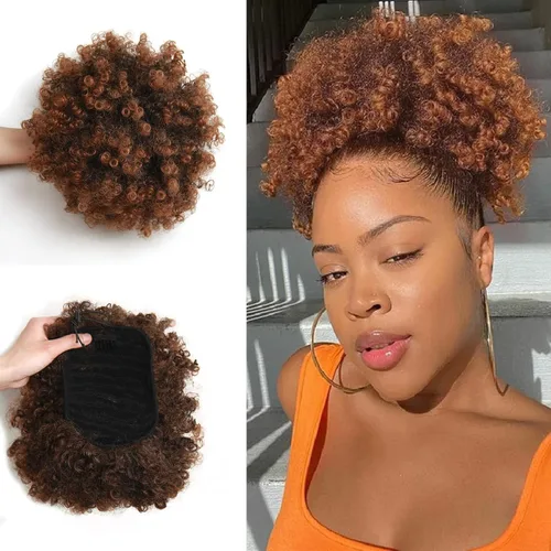 Vista 8 de Extensión de cola de caballo afro rizada encrespada con cordón para mujeres, cola de caballo afro con cordón, rizos encrespados sintéticos, piezas
