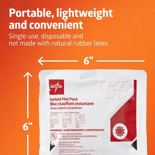 Vista 4 de Medline Paquete de calor instantáneo, desechable, 6 x 6 pulgadas, 24 por paquete, paquetes de calor para aliviar el dolor, dolor muscular y aumento