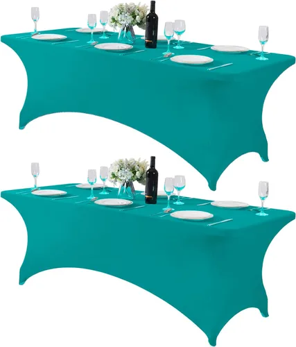 Vista 27 de Mantel de elastano para mesa de 6, 4 o 8 pies, universal, ajustable, para fiestas, banquetes, bodas y eventos, color verde manzana