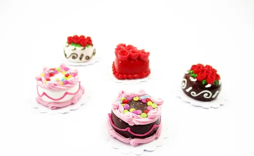 Vista 4 de Casa de muñecas Miniaturas Alimentos Mixtos 5 Rose Flower Cake 0.787 in Supply Cakes 13382 Mixed rose flower cakes clay food, mini 5 pieces 20mm