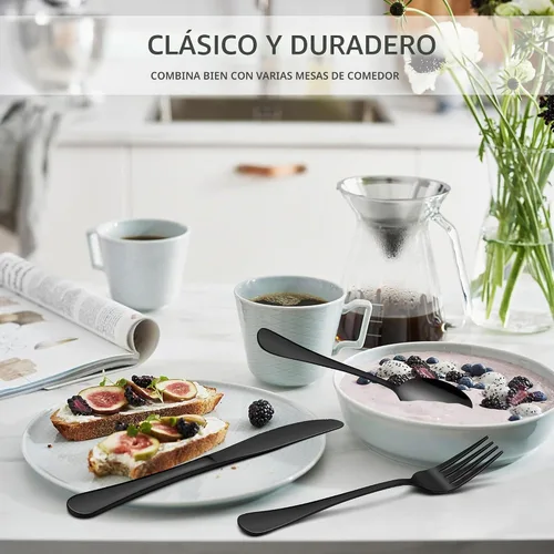 Vista 5 de HaWare Juego de cubiertos negros de 24 piezas con cuchillos para carne, juego de cubiertos de acero inoxidable, juego de cubiertos de grado