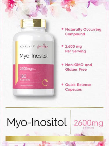 Vista 4 de Carlyle Myo-Inositol Suplemento para mujer 2600 mg 180 cápsulas Soporte extra fuerte para ella Sin OMG, sin gluten
