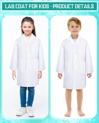Vista 4 de Taiyin 6 piezas de disfraz de médico para niños, abrigo de laboratorio, uniforme unisex para niños y niñas, enfermeras, graduación, ciencias