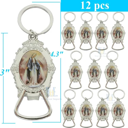 Vista 2 de Nuestra Señora de Gracia Llavero Abrebotellas (12 piezas) Virgen Milagrosa Llaveros Memoria Regalo Religioso Aniversario Iglesia Evento, plateado